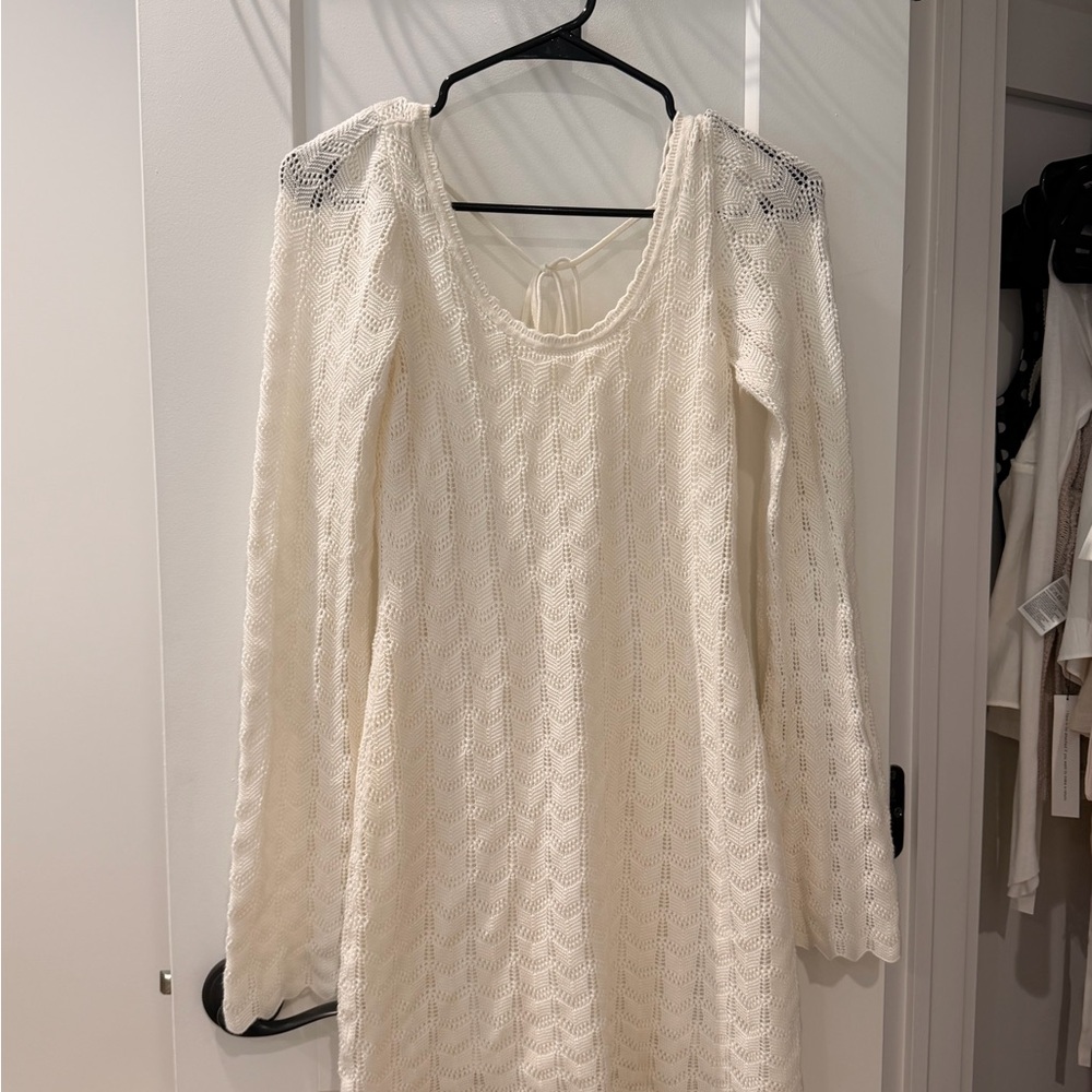 Hollister Cream Open-Knit Long Sleeve Dress
